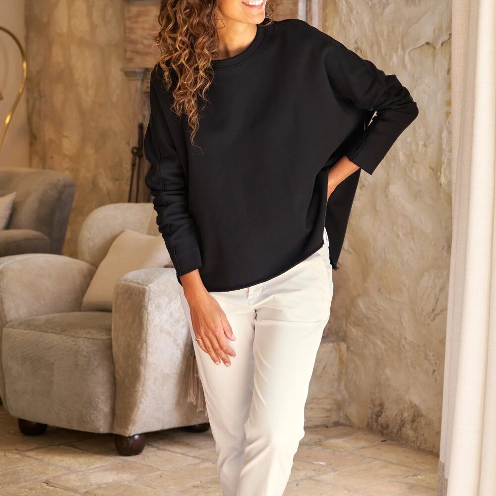 FRANK & EILEEN TEE LAB ANNA LONG SLEEVE CAPELET FLEECE BLK SWEATSHIRT SZ L